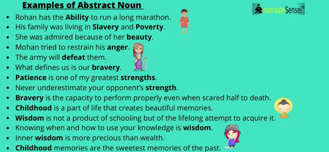 Example of abstract noun in sentences | Abstract Noun Example in sentences