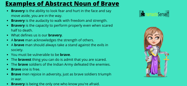 abstract noun of brave examples