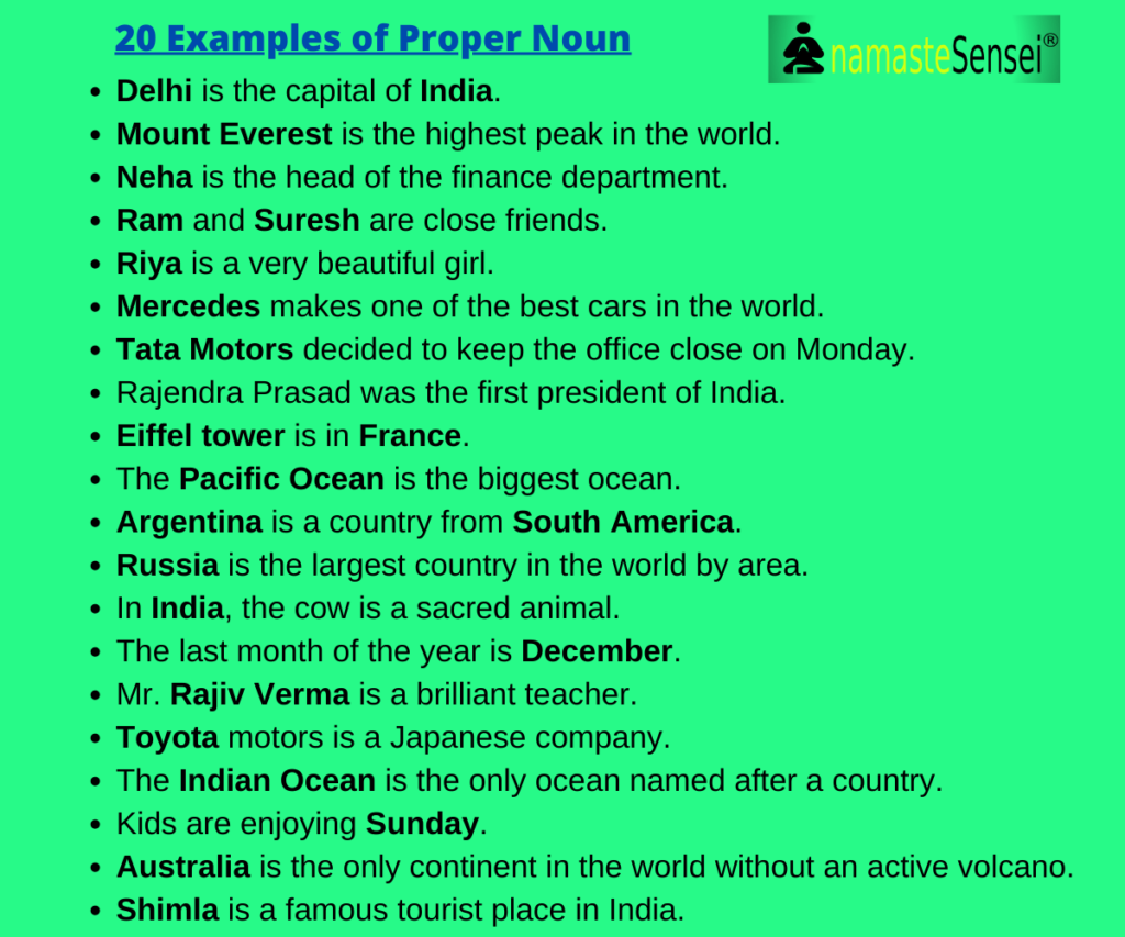 Examples of Proper noun sentences.
