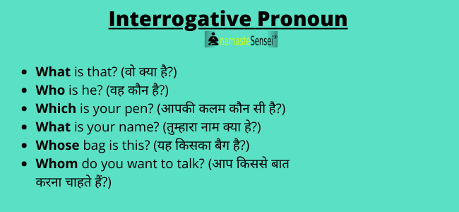 interrogative pronoun examples or example of interrogative pronoun