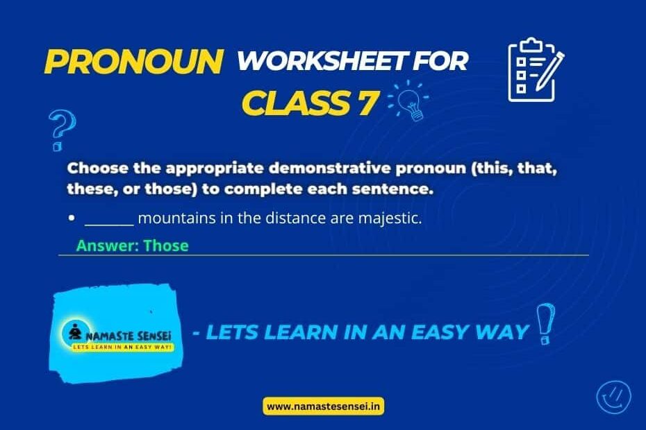 Pronoun Worksheet For Class 7 With Answers Free PDF