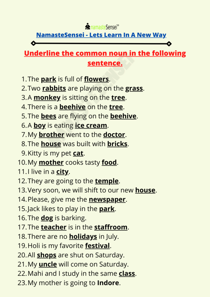 Common noun worksheet