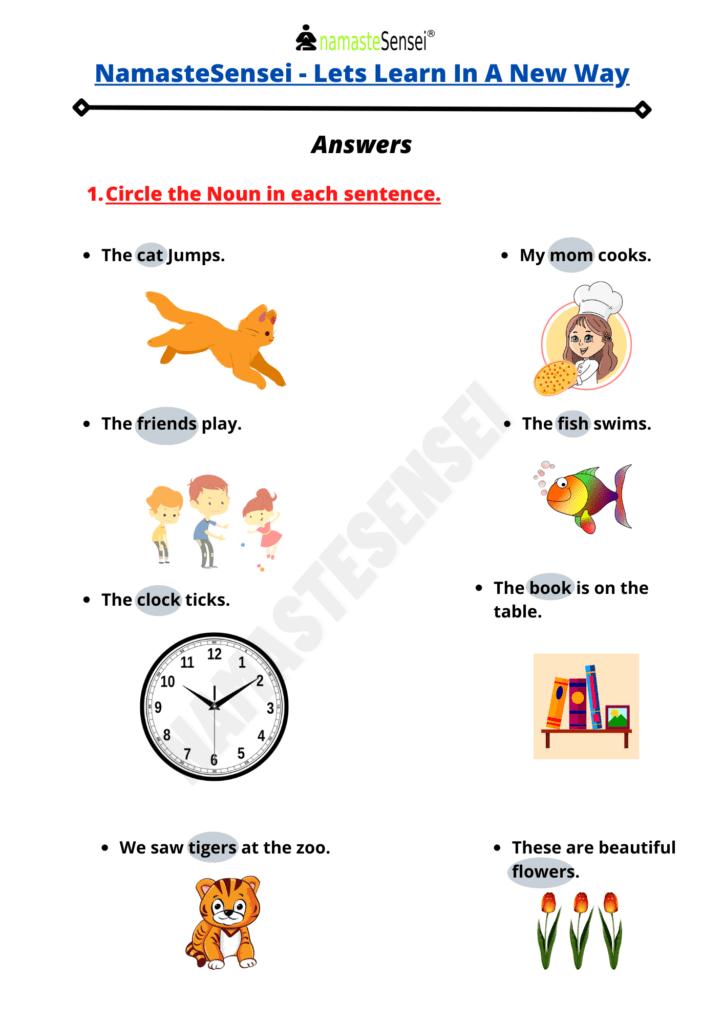 Noun Worksheet For Class 1 With Answers Download PDF