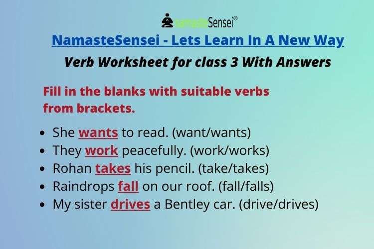 verb worksheet for class 3 with answers 
 verb worksheet for grade 3 with answers