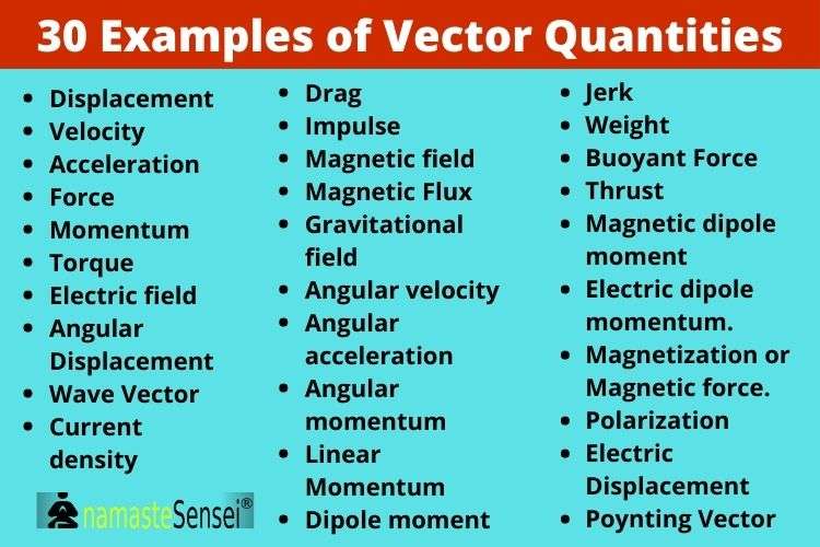 30 examples of vector quantities
