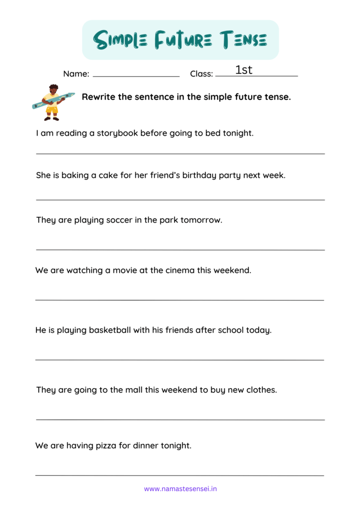 simple future tense worksheet 2 for class 1 with answers