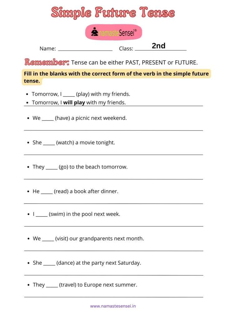simple future tense worksheet for class 2 | future indefinite tense worksheet for class 2 first worksheet