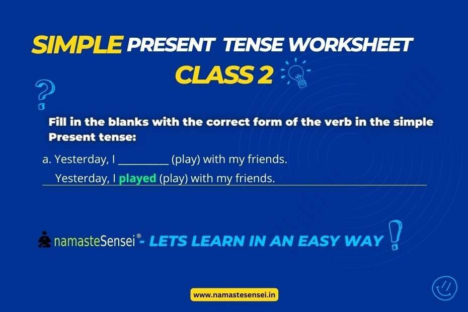 simple present Tense worksheet for class 2 with answers featured