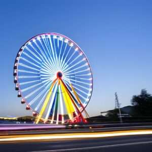 A Ferris wheel in motion. Centripetal acceleration examples in real life in physics