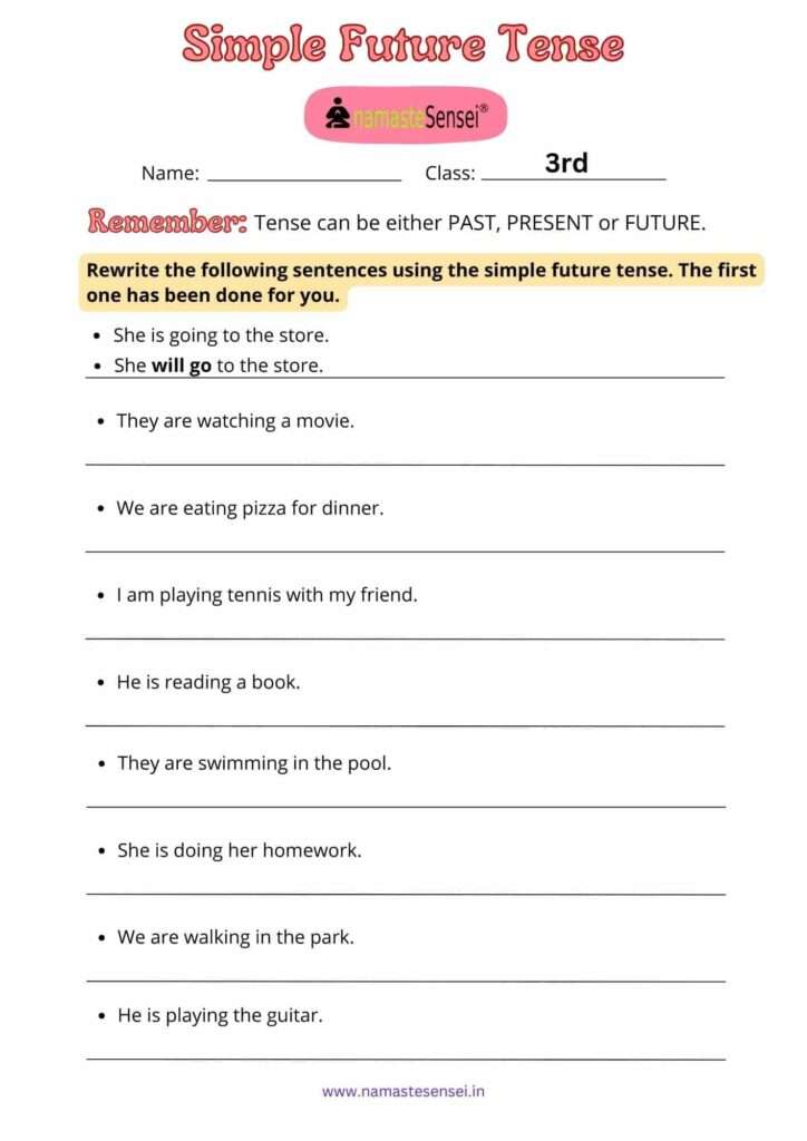 simple future tense worksheet for class 3 with answers | Future indefinite tense worksheet for class 3 with answers
