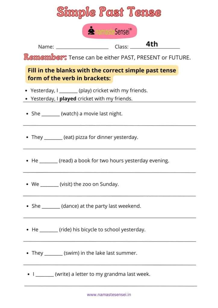  Simple past Tense worksheet  for class 4 with answers
