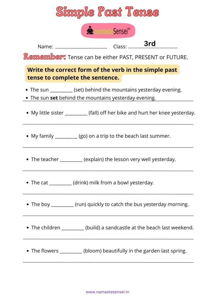  Simple past Tense worksheet  for class 3 with answers