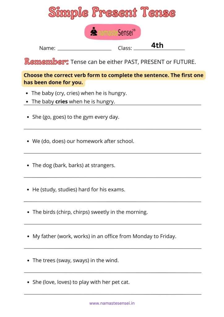 simple present tense worksheet for class 4 with answers featured | Present indefinite tense worksheet