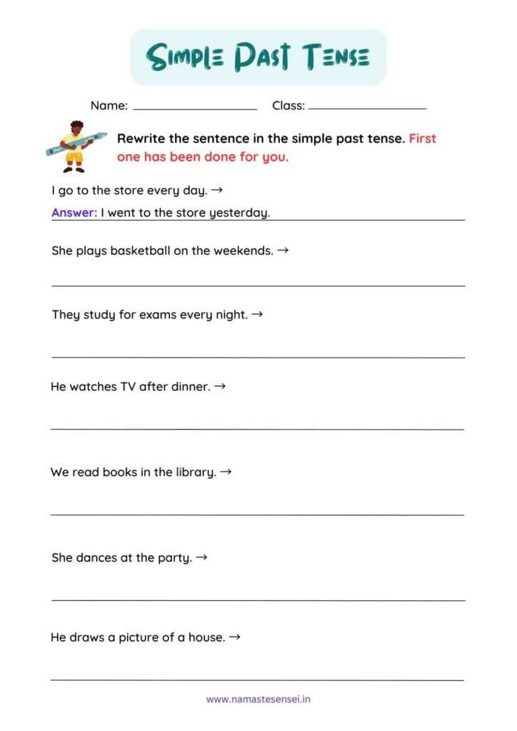 Worksheet on Simple past Tense worksheet  pdf