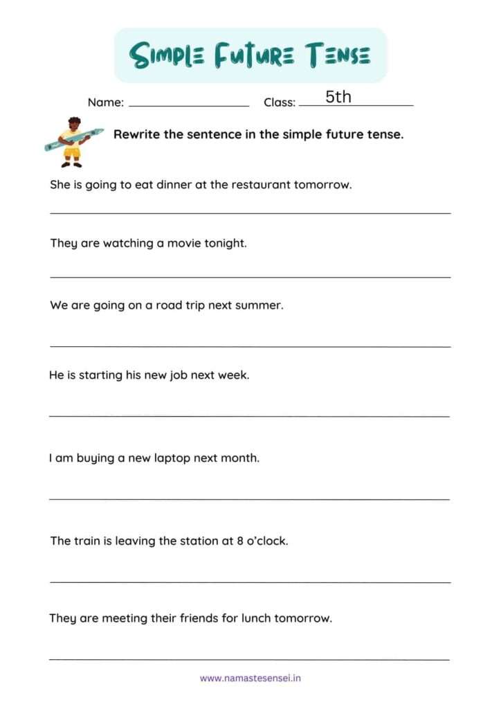 simple future tense worksheet for class 5 with answers and pdf