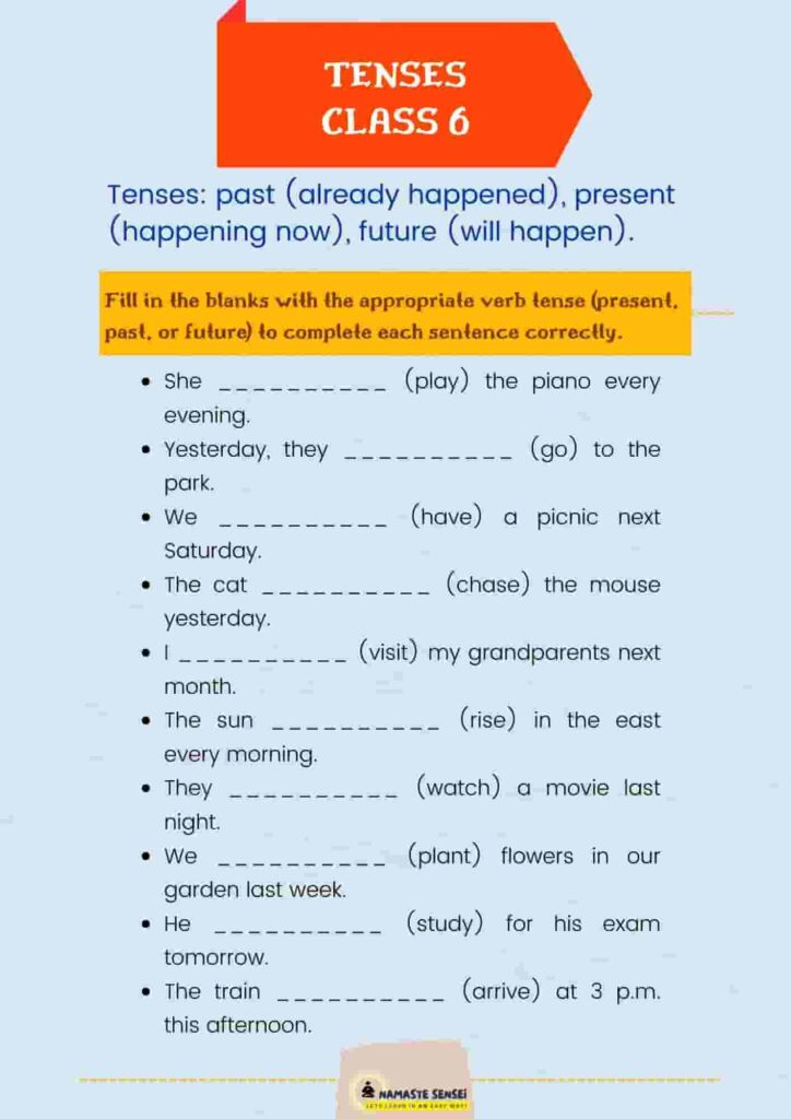 Tenses Worksheet For Class 6 With Answers Free PDF