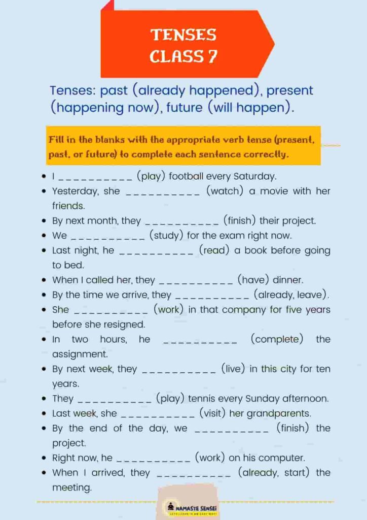 tense worksheet for class 7 with answers | tense exercise for class 7 | worksheet on tense for class 7 pdf