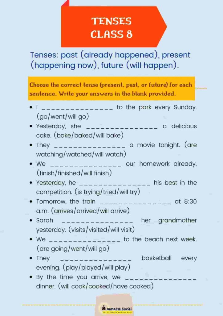 mixed tenses worksheet for class 8 with answers | worksheet on tenses for class 8 with answers and free pdf
