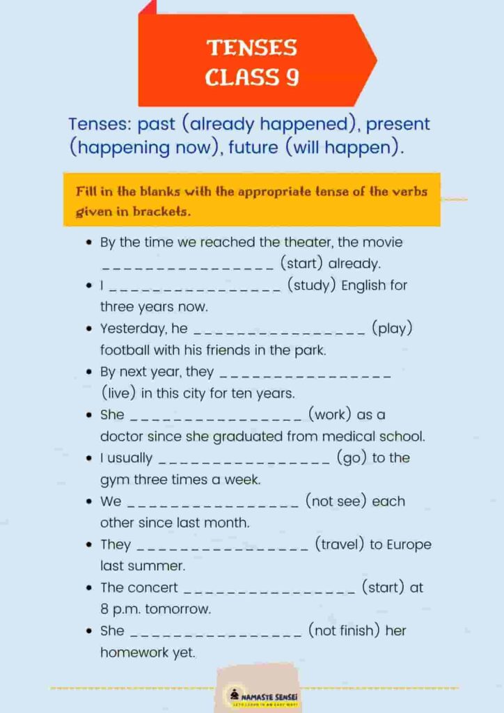 mixed tenses worksheet for class 9 with answers | worksheet on tenses for class 9 with answers