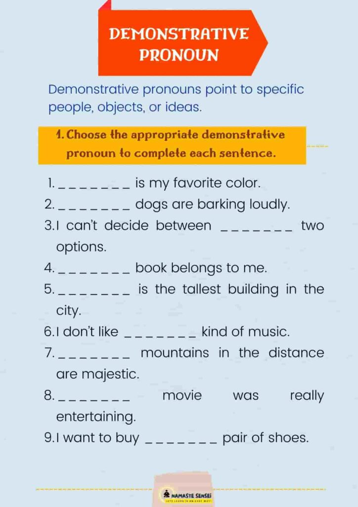 demonstrative pronoun this that these those  worksheet