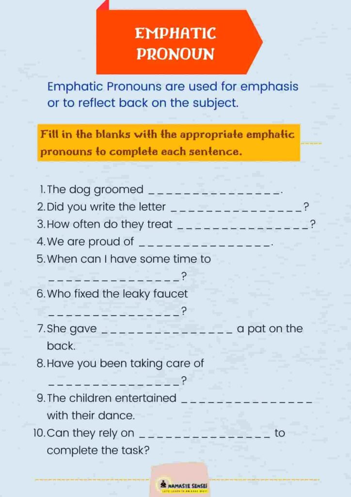 emphatic pronoun worksheet | Emphatic pronoun exercises