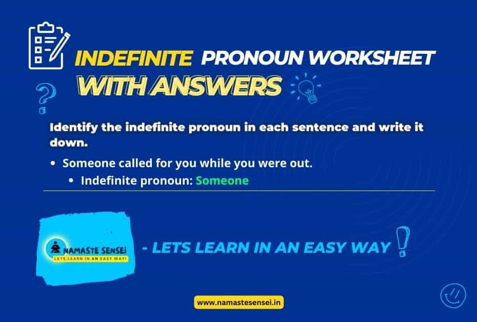 Indefinite Pronouns Worksheet With Answers For Grade 5