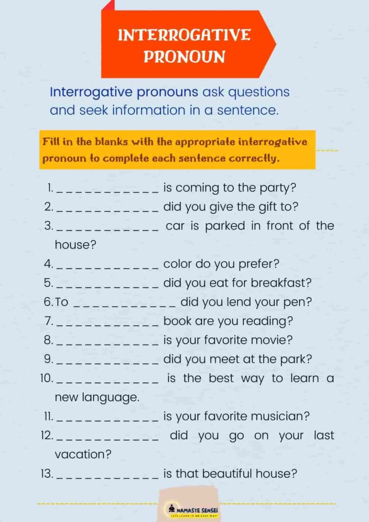 interrogative pronoun worksheet | interrogative pronoun exercises