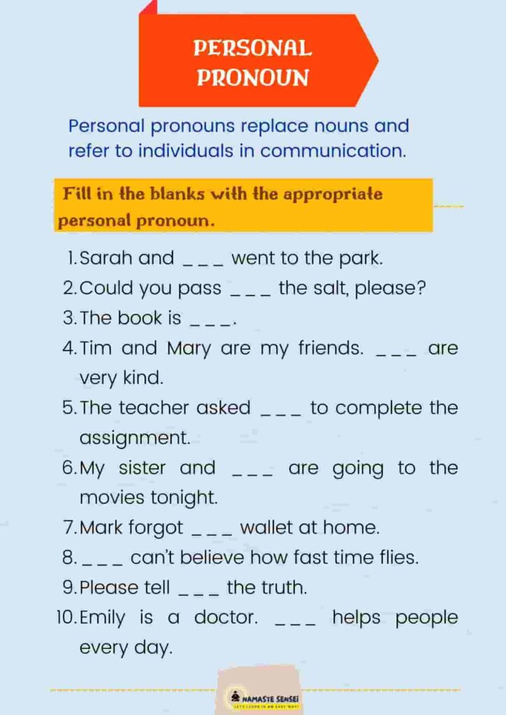 personal pronoun worksheet | personal pronoun exercise
