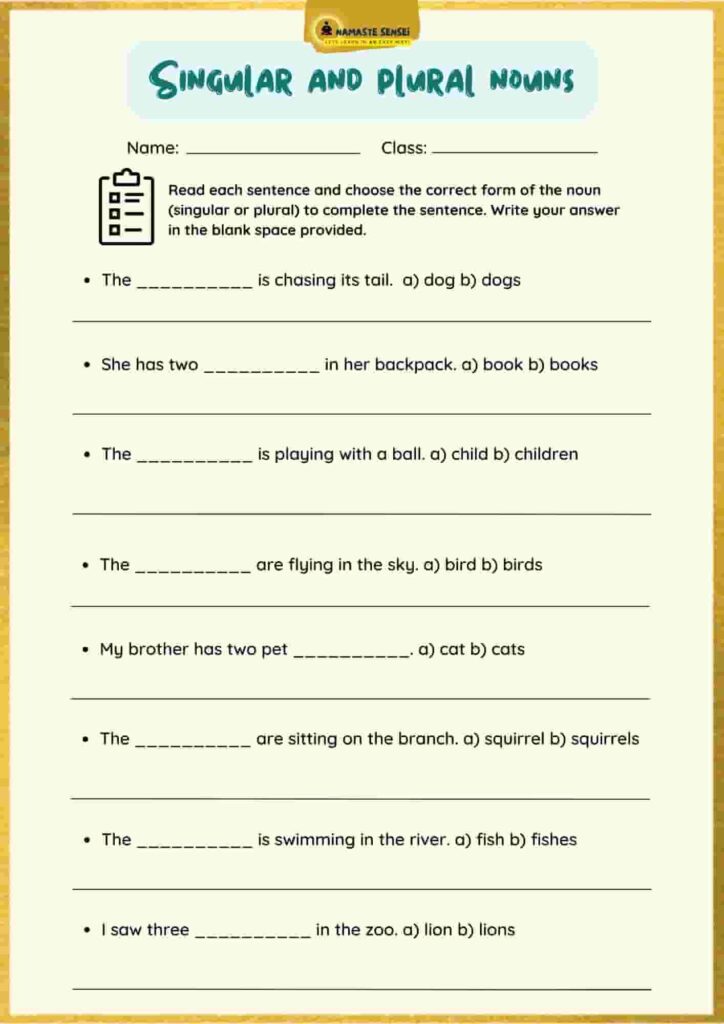 worksheet for singular and plural nouns with answers and free pdf