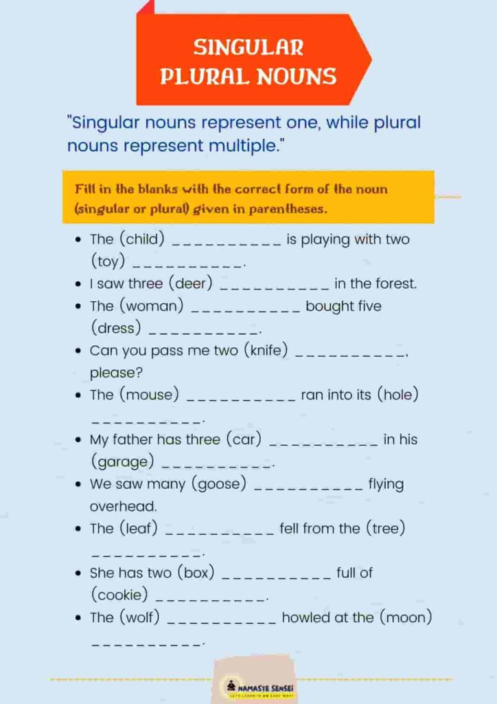 singular to plural noun worksheet with answers