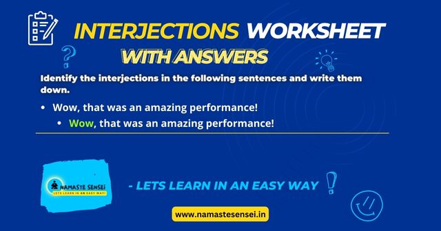 interjections worksheet with answers featured | Interjections exercises