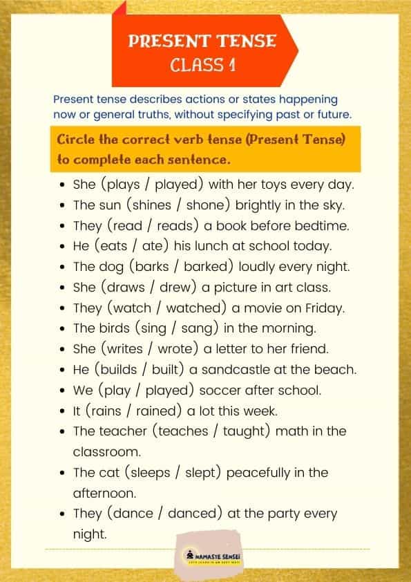 present tense worksheet for class 1 | present tenses exercises for class 1 | Grade 1