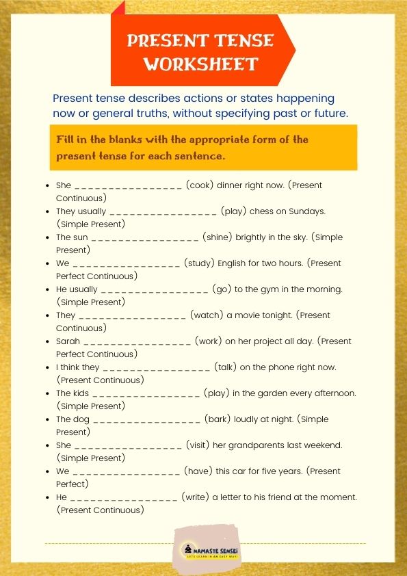 present tense worksheet with answers | worksheet on present tense